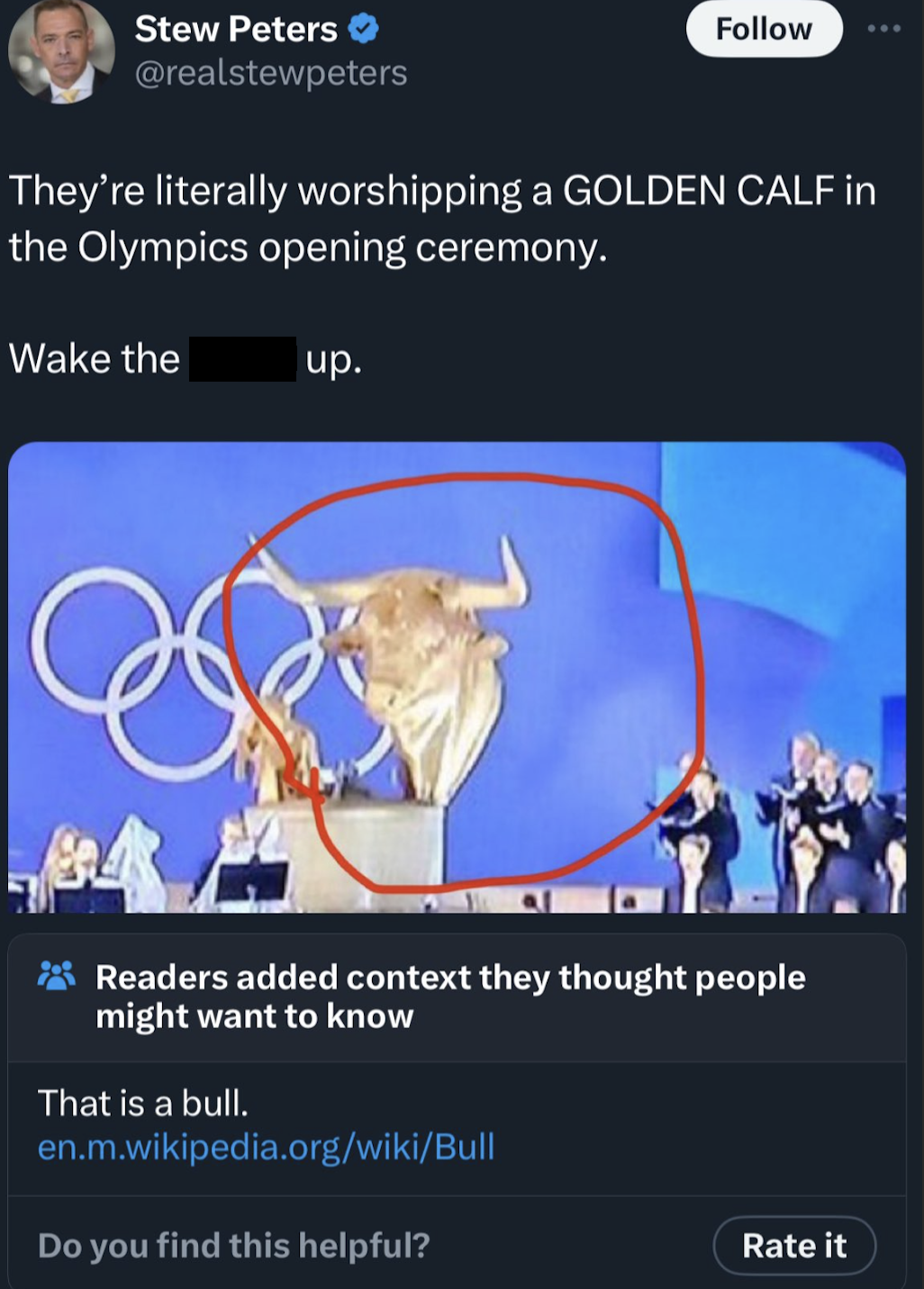 golden bull olympics 2024 - Stew Peters They're literally worshipping a Golden Calf in the Olympics opening ceremony. Wake the up. Readers added context they thought people might want to know That is a bull. en.m.wikipedia.orgwikiBull Do you find this hel